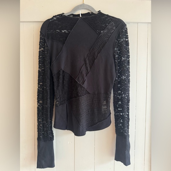 Free People Black Lace Long Sleeve Top - Picture 4 of 9